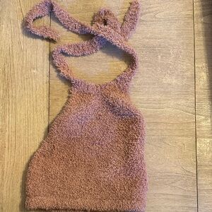 SKIMS Plush Halter Crop Top in Dusty Mauve